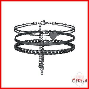 Adjustable Stainless Steel Anklet Set with Lobster Clasp